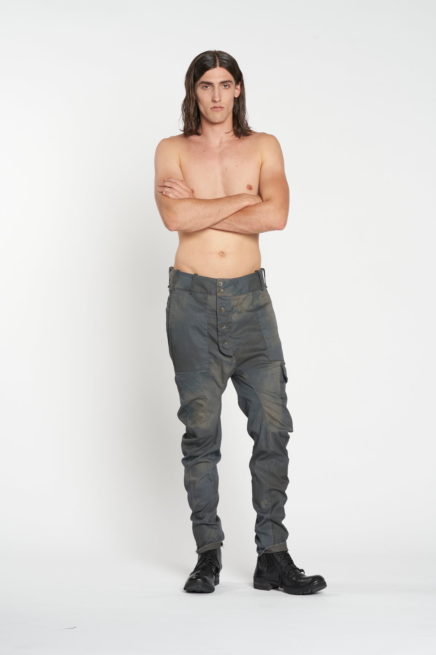 Grey and Blue Grey Reversible Baggy Tapered Cargo Trousers