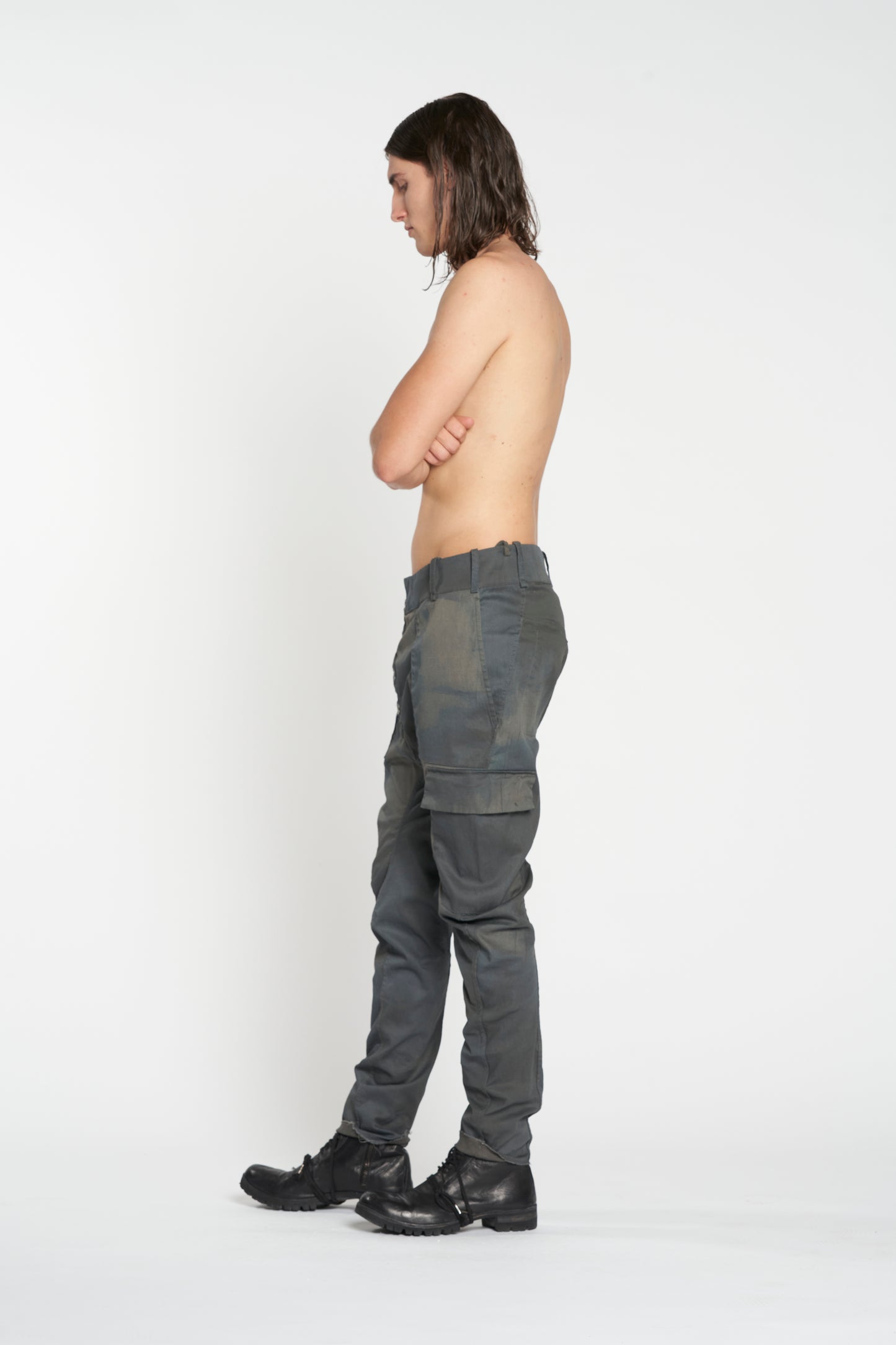 Grey and Blue Grey Reversible Baggy Tapered Cargo Trousers