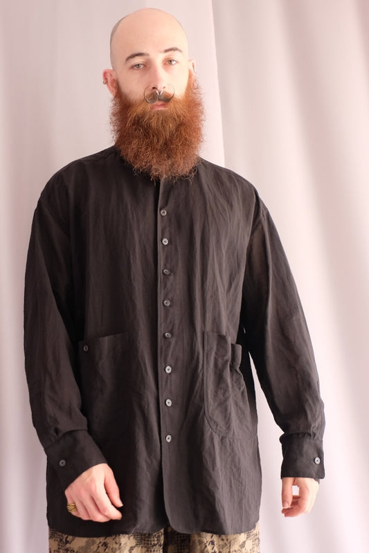 Black Back Flap Collared Shirt with Big Pockets