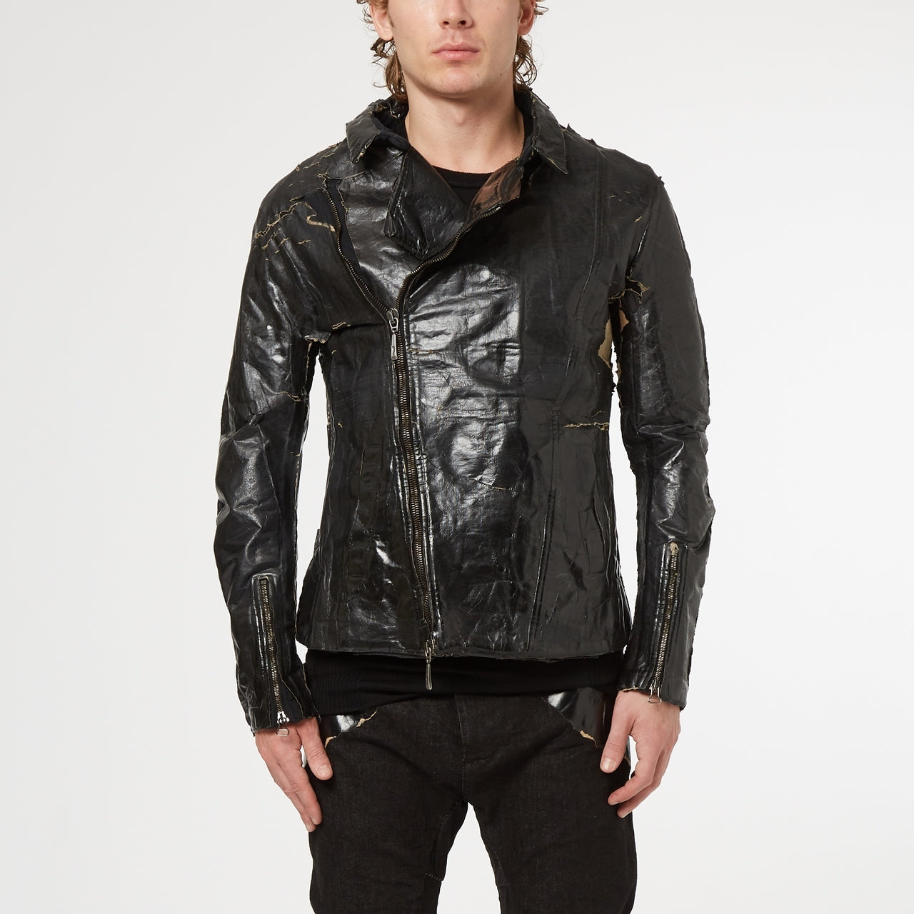 Black Paper Laminate on Thick Cotton Biker Jacket