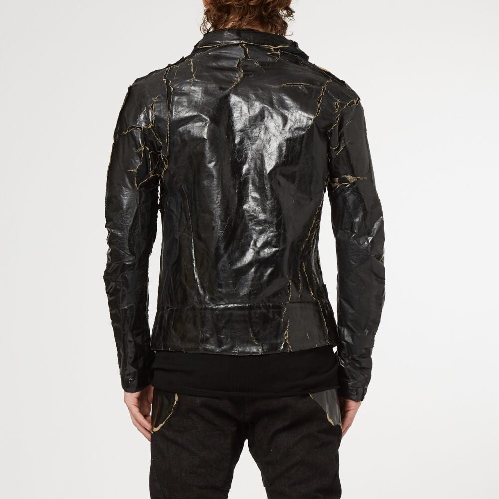 Black Paper Laminate on Thick Cotton Biker Jacket