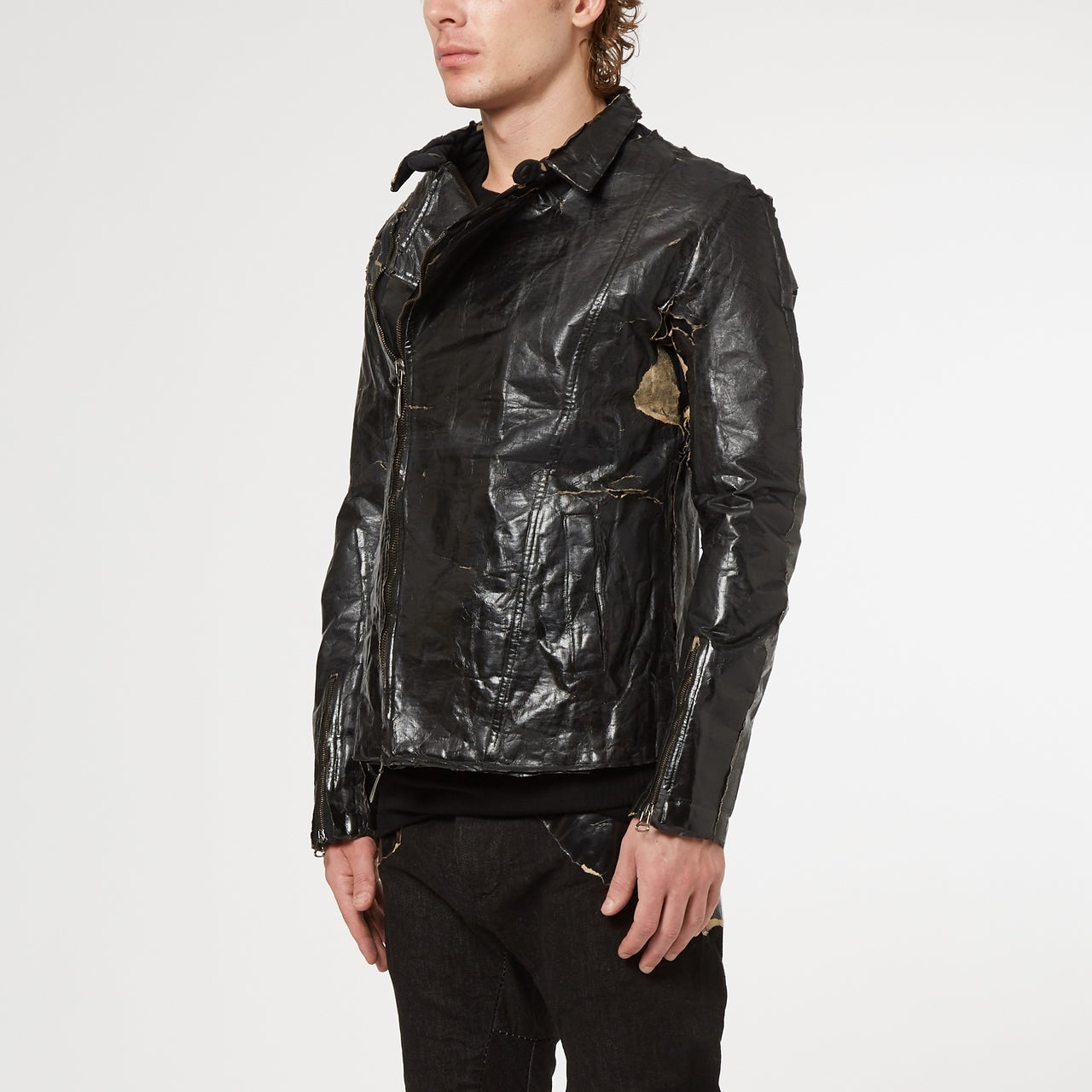 Black Paper Laminate on Thick Cotton Biker Jacket