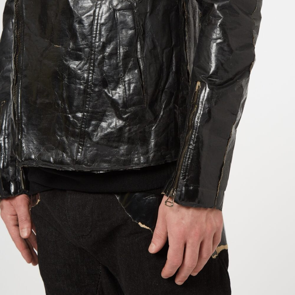 Black Paper Laminate on Thick Cotton Biker Jacket