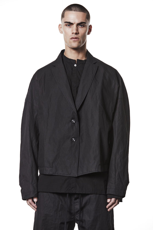 Black Oversized Cropped Cotton Metallised Jacket MB 57