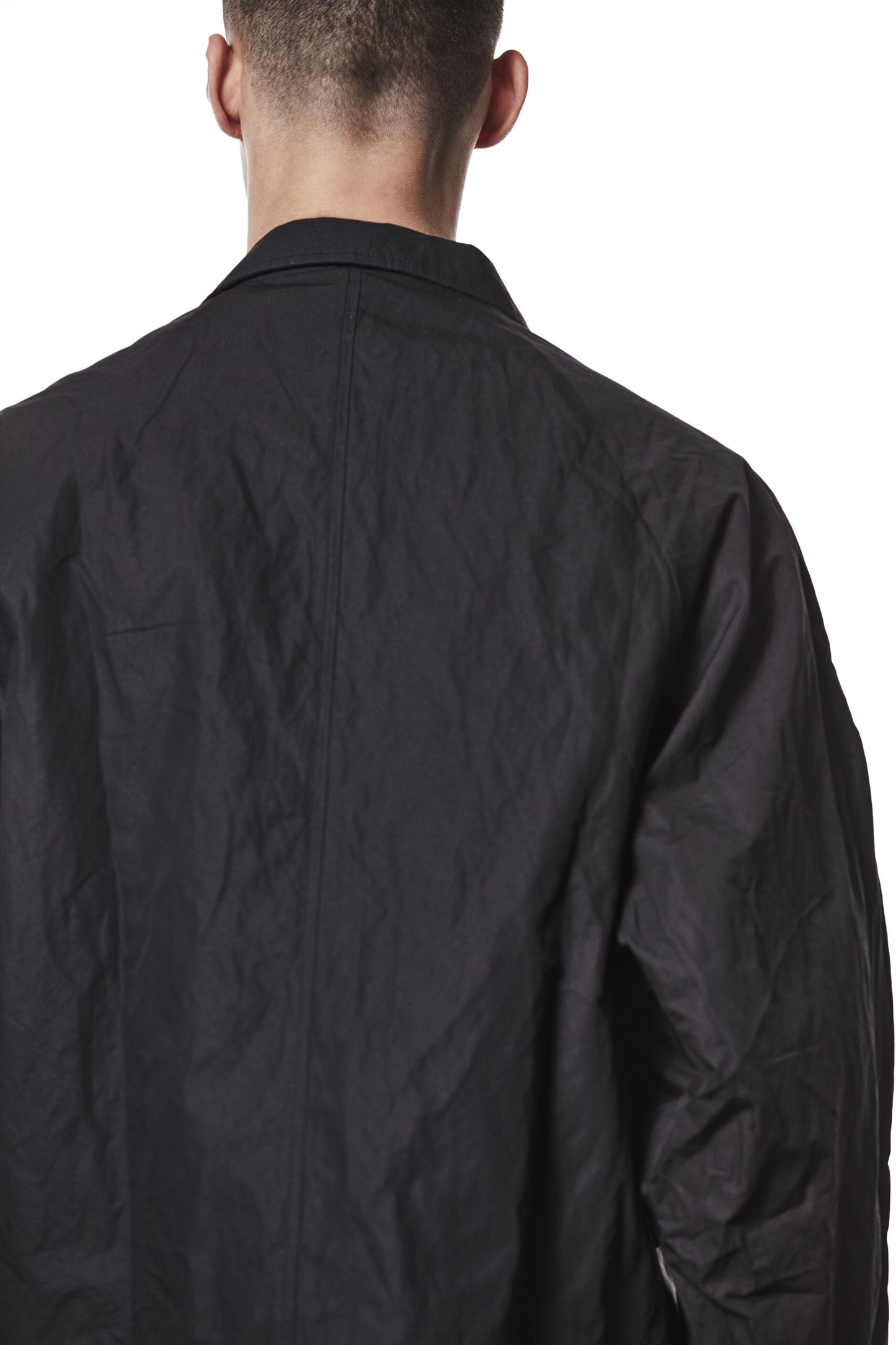 Black Oversized Cropped Cotton Metallised Jacket MB 57