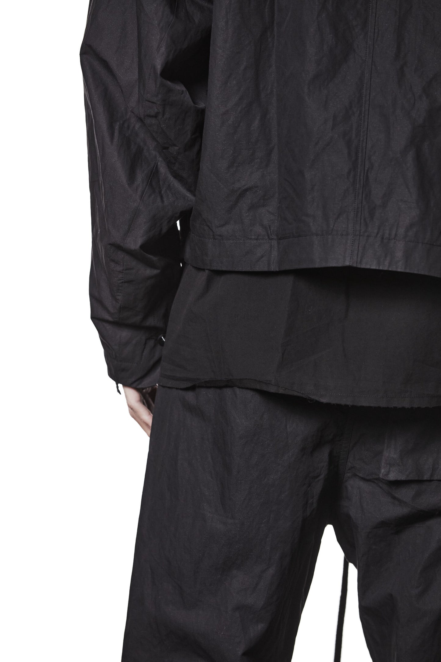 Black Oversized Cropped Cotton Metallised Jacket MB 57