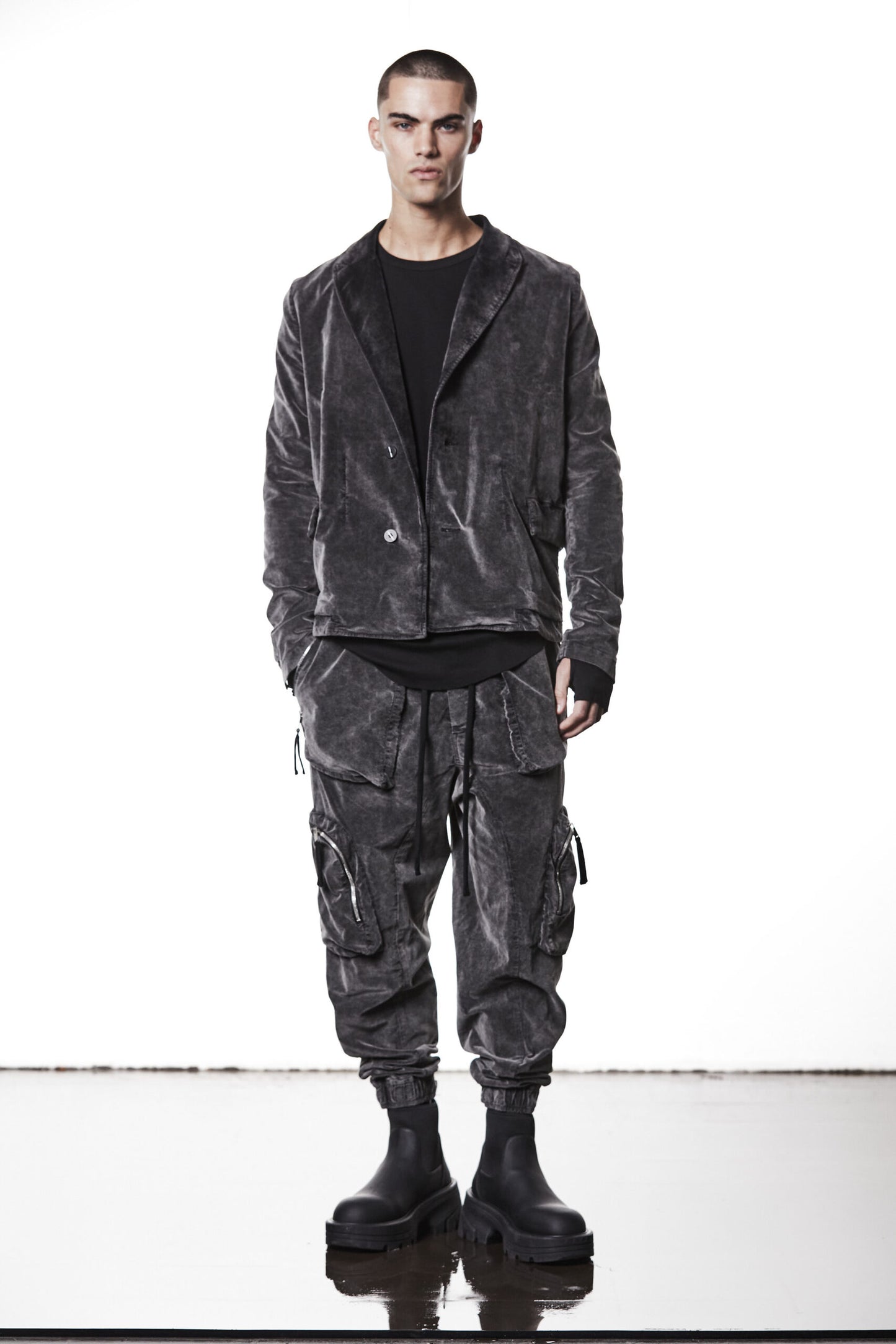 Used Grey 3 Button Washed Velvet Blazer MB 58