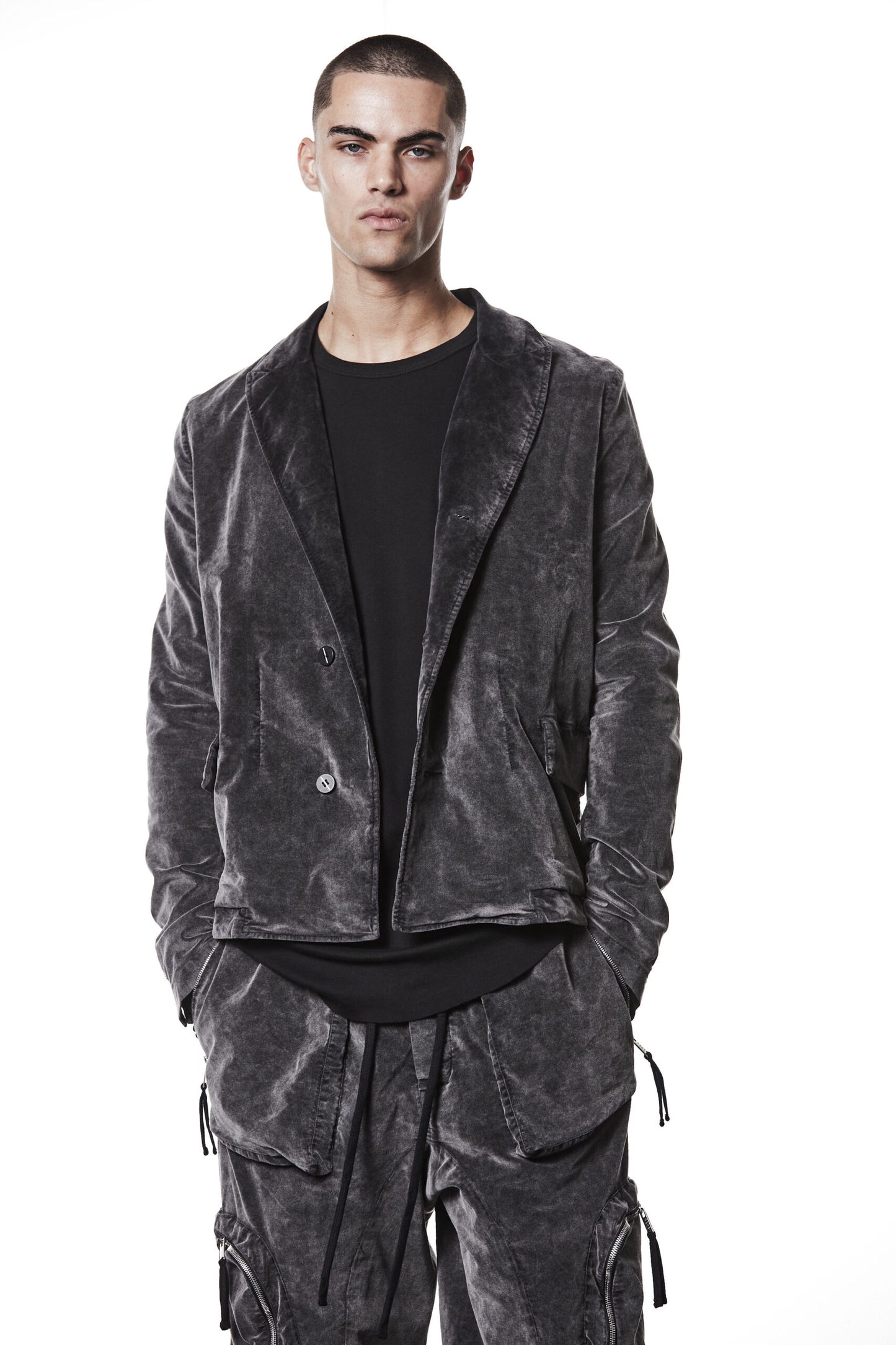 Used Grey 3 Button Washed Velvet Blazer MB 58