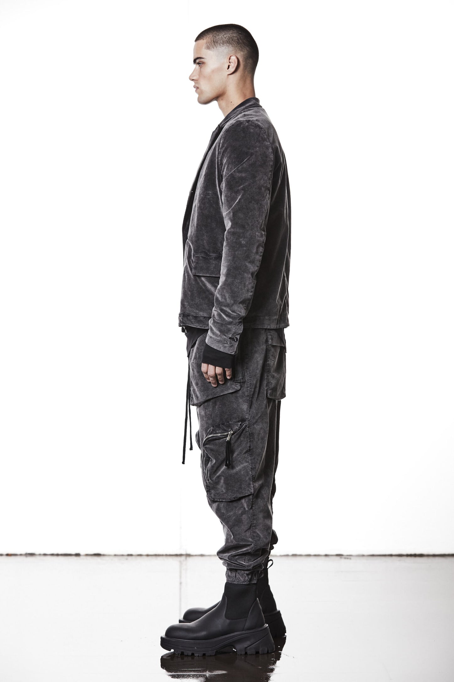 Used Grey 3 Button Washed Velvet Blazer MB 58