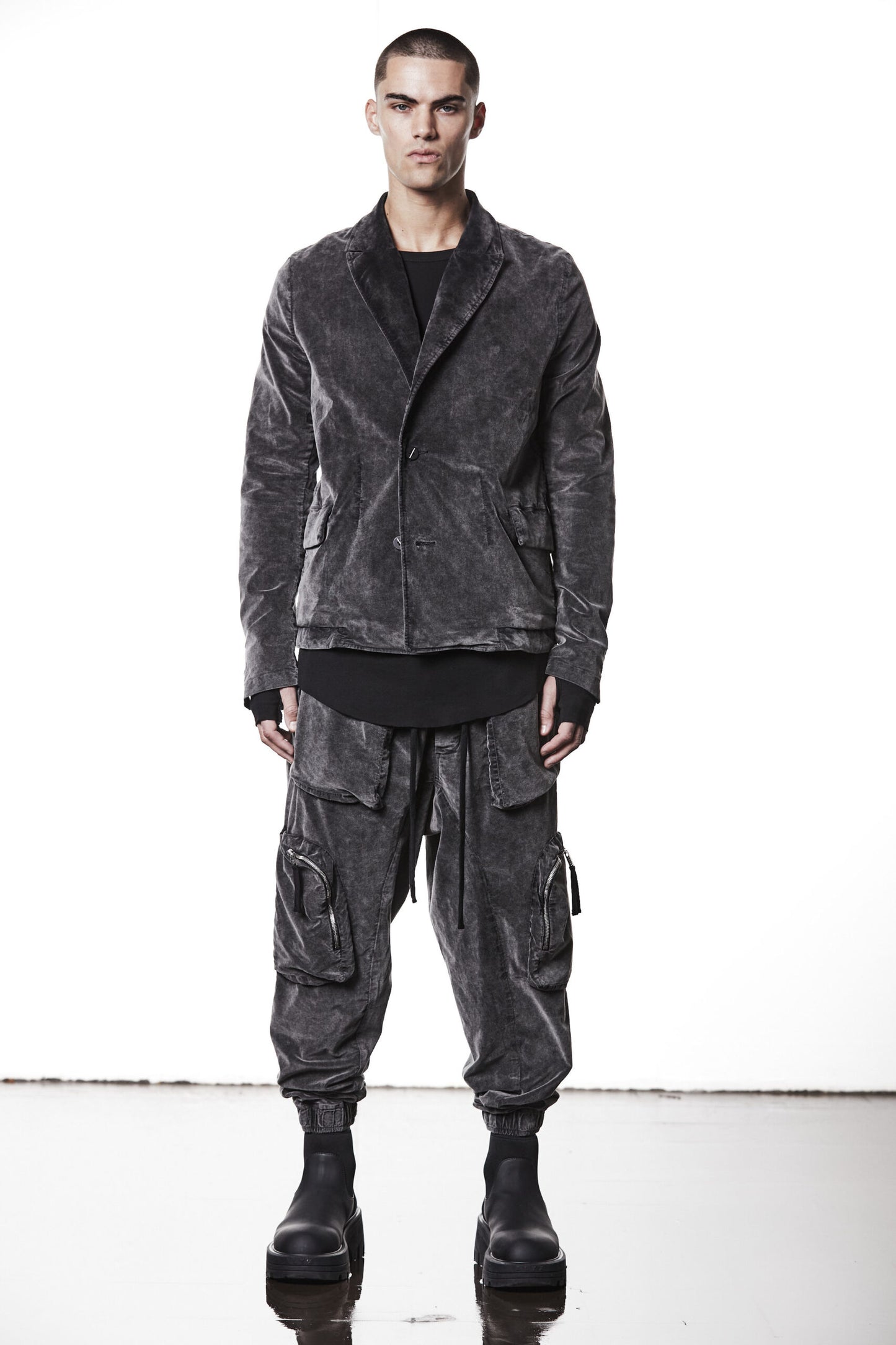 Used Grey 3 Button Washed Velvet Blazer MB 58