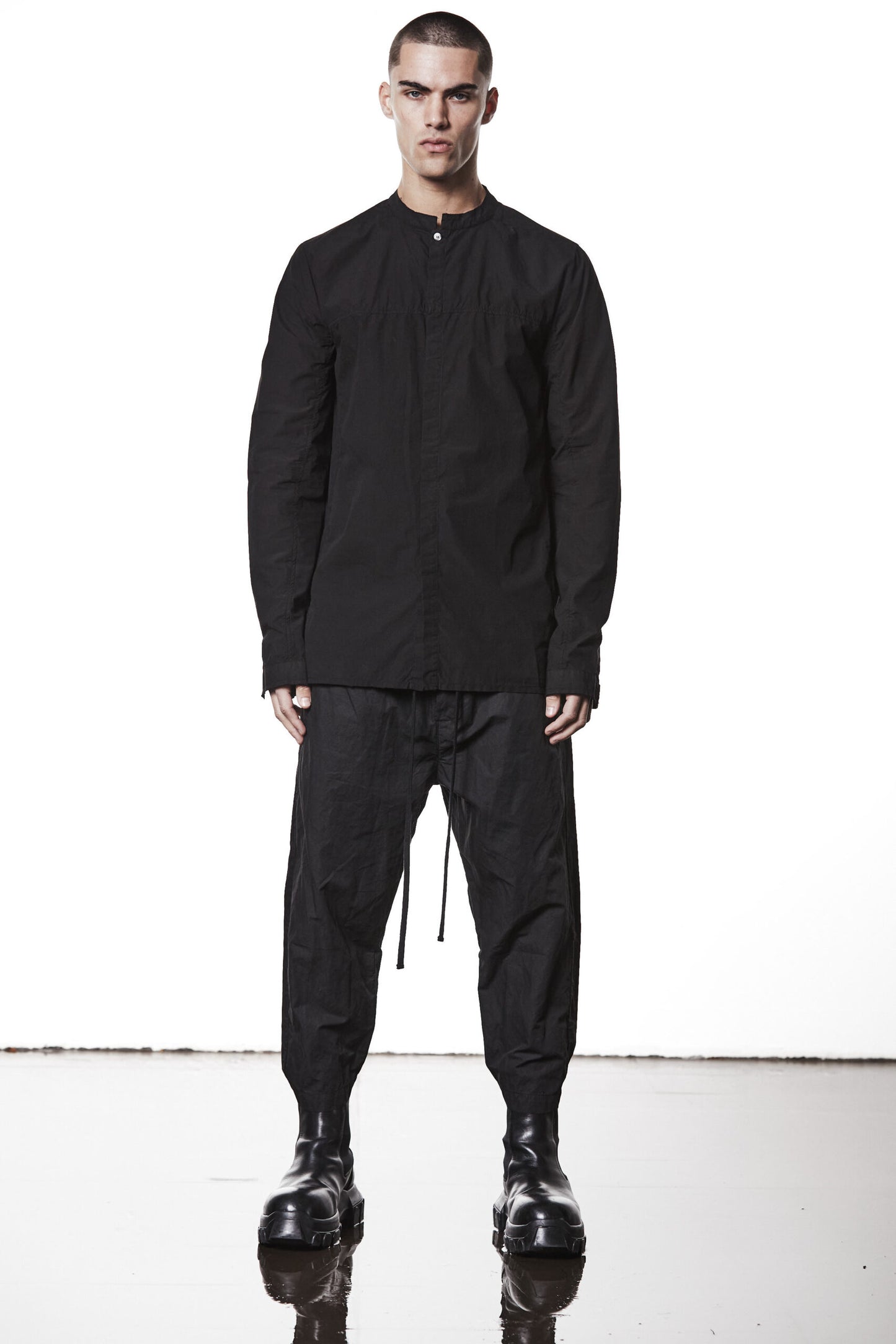 Black Stand Up Collar Shirt MH 177