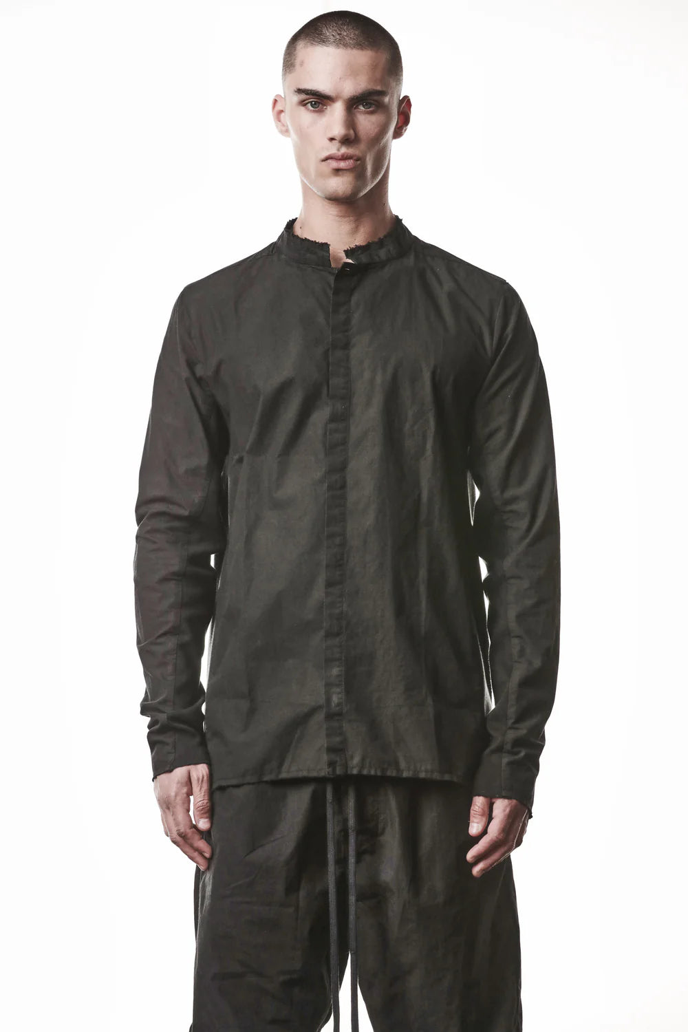 Black Stand-up Collar Washed Cotton Shirt MH 178