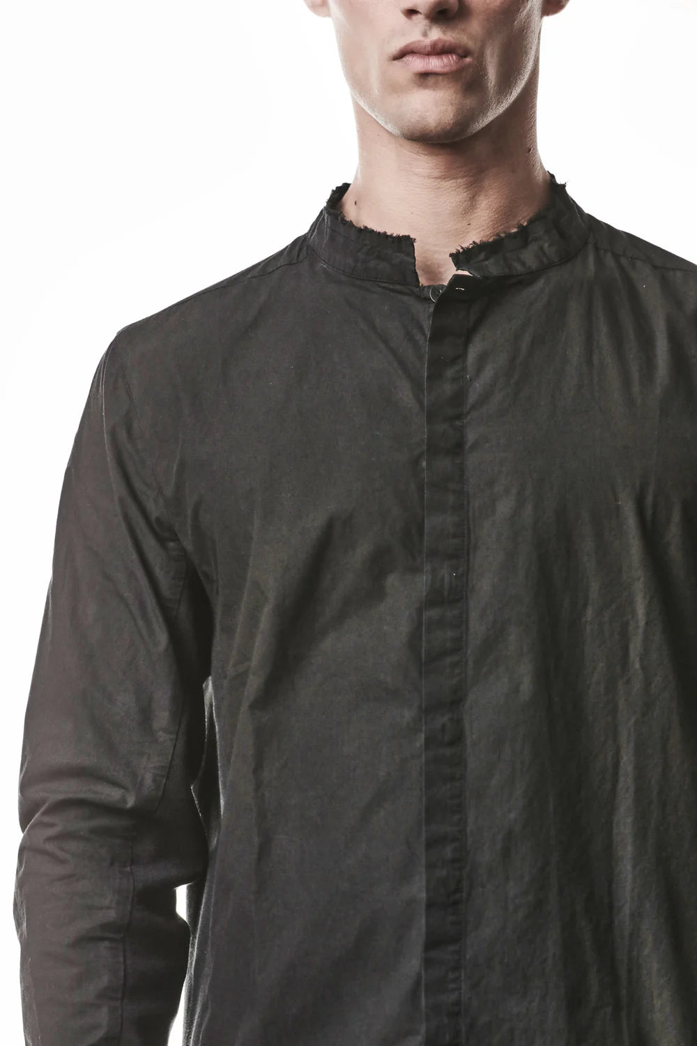 Black Stand-up Collar Washed Cotton Shirt MH 178