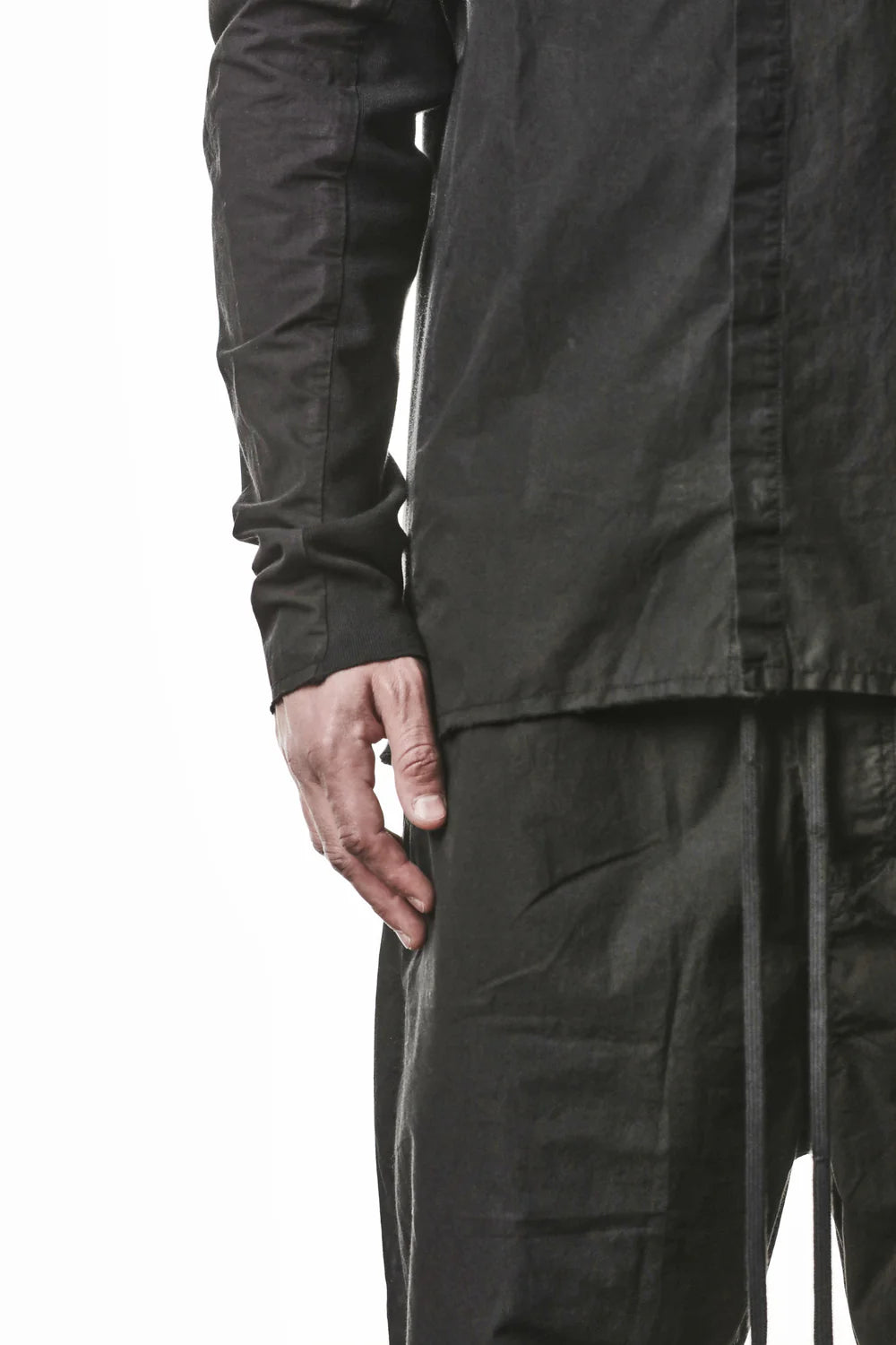 Black Stand-up Collar Washed Cotton Shirt MH 178