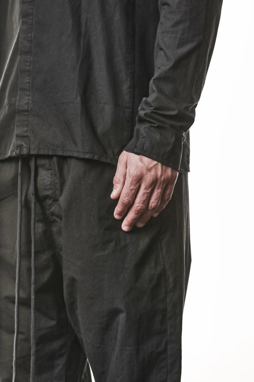 Black Stand-up Collar Washed Cotton Shirt MH 178