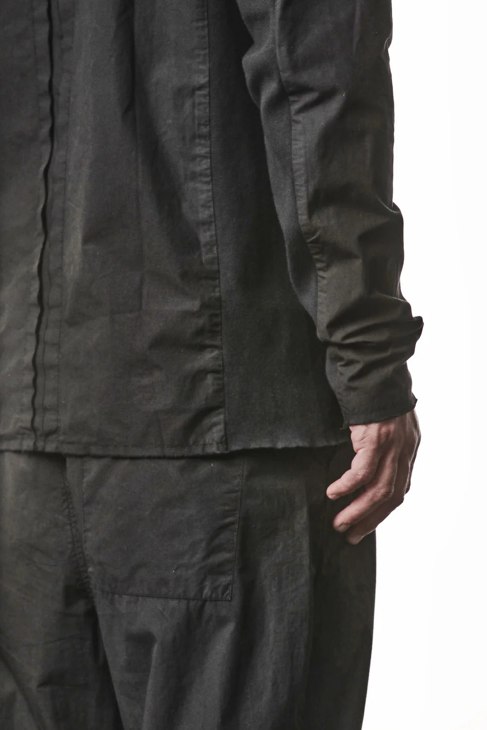 Black Stand-up Collar Washed Cotton Shirt MH 178