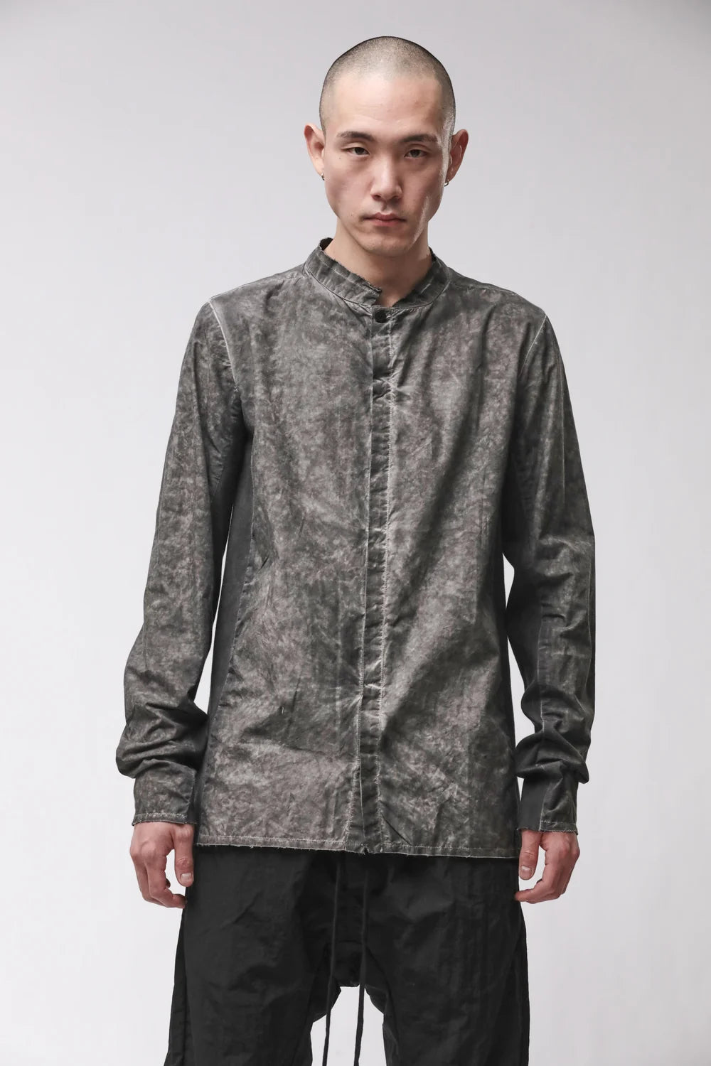 BLACK VEGETAL STAND UP COLLAR SHIRT MH 184