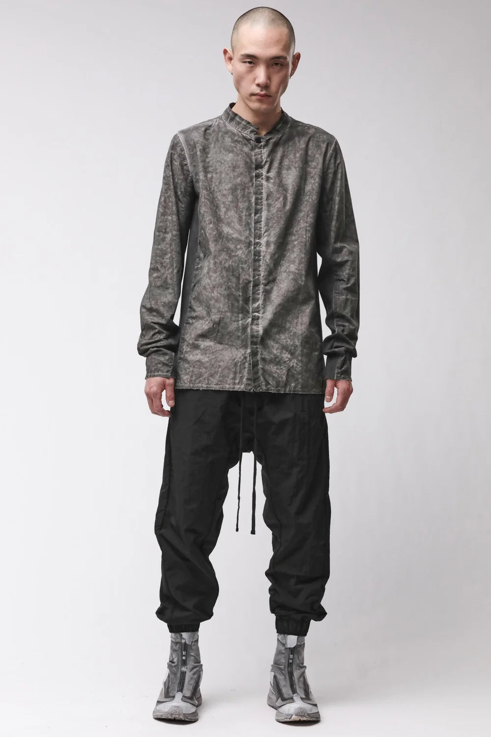 BLACK VEGETAL STAND UP COLLAR SHIRT MH 184