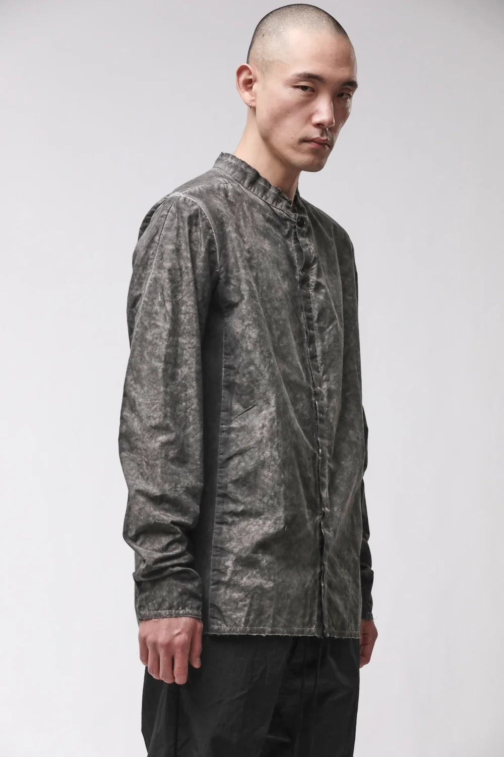 BLACK VEGETAL STAND UP COLLAR SHIRT MH 184