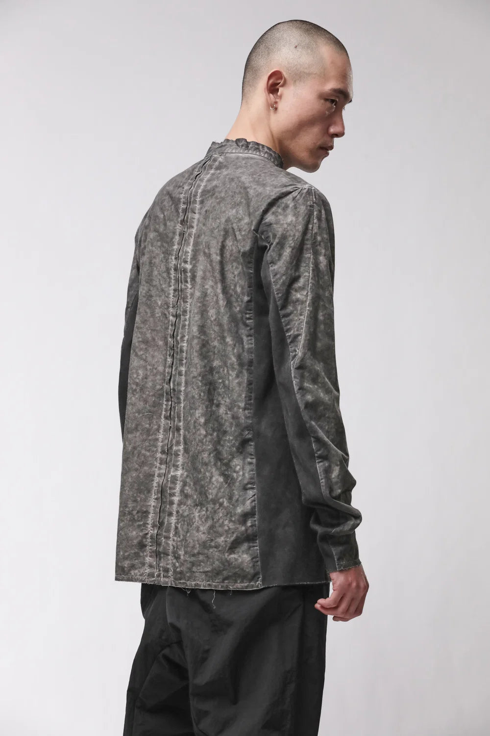 BLACK VEGETAL STAND UP COLLAR SHIRT MH 184