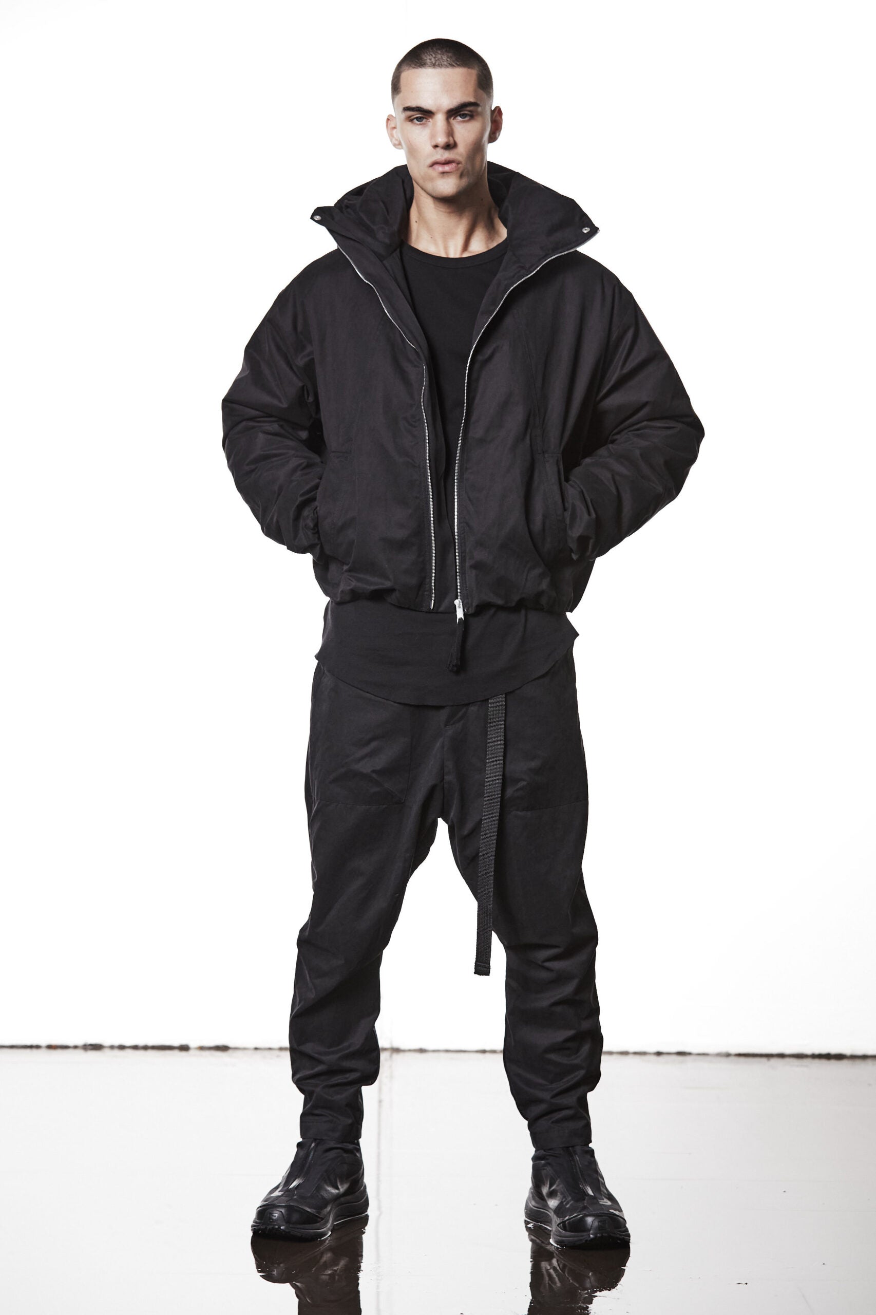 Black Padded Cropped Hooded Bomber Jacket MJ 74 – The Archive