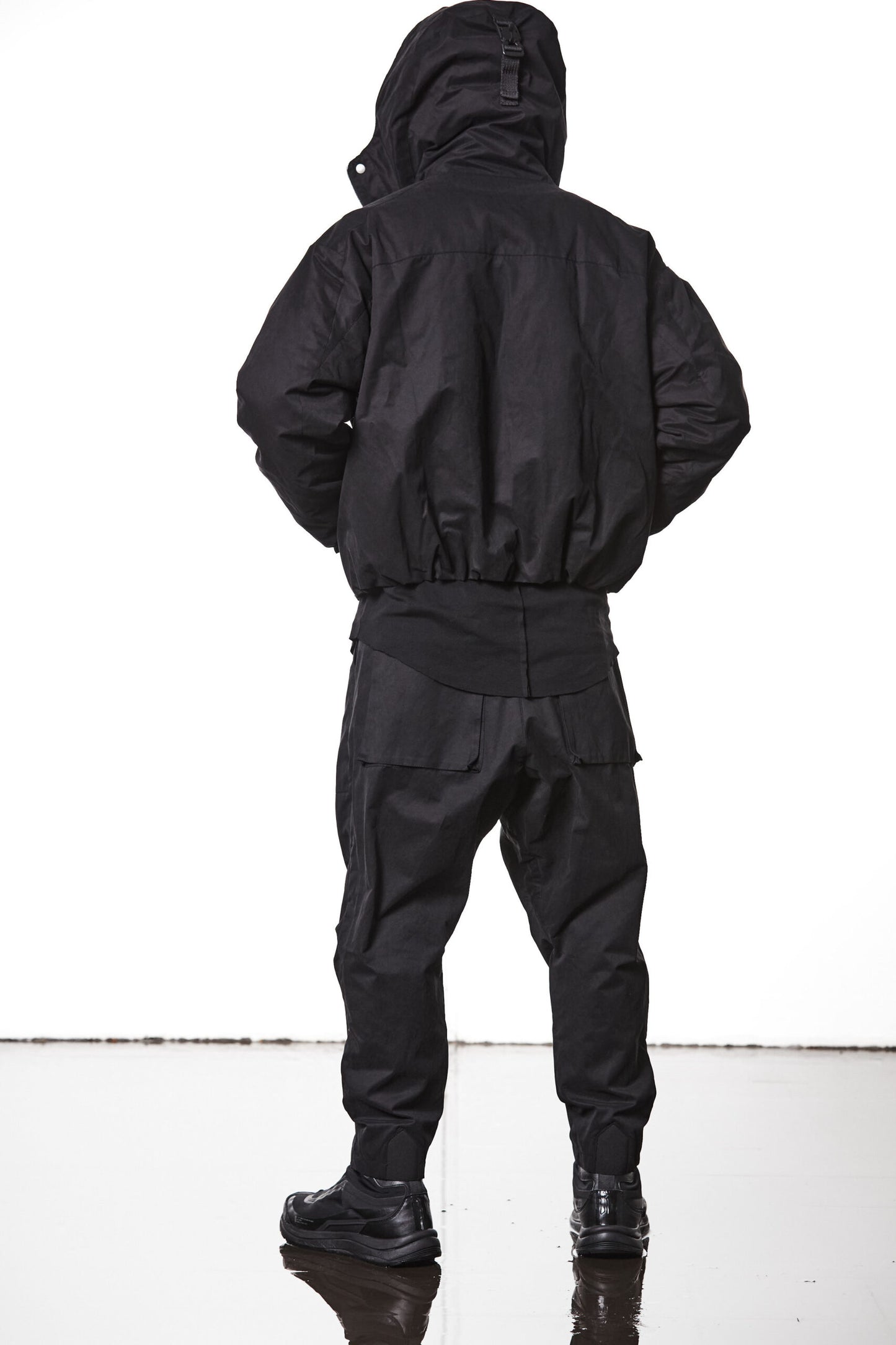 Black Padded Cropped Hooded Bomber Jacket MJ 74