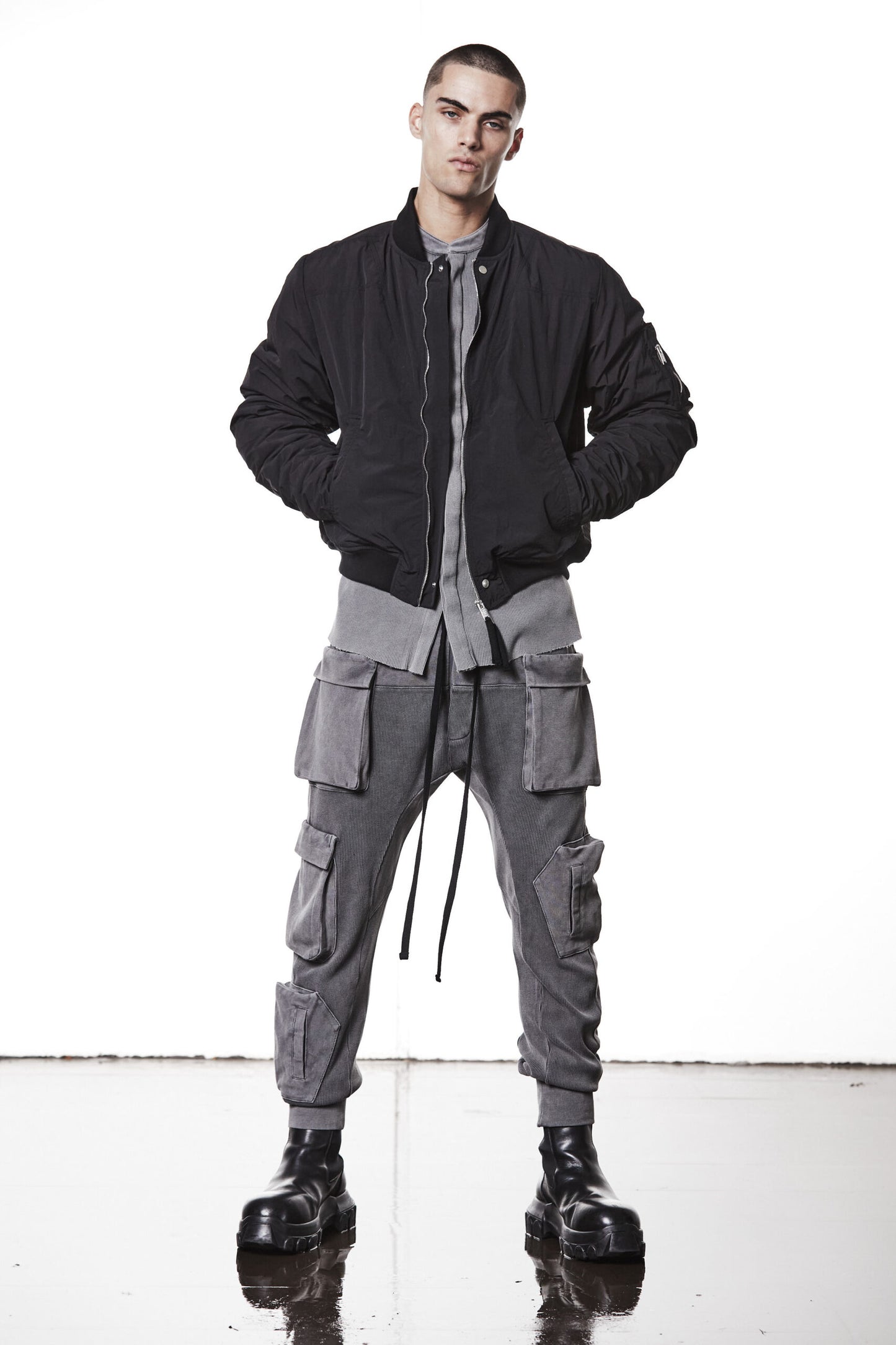 Black Cropped Bomber Jacket MJ 75