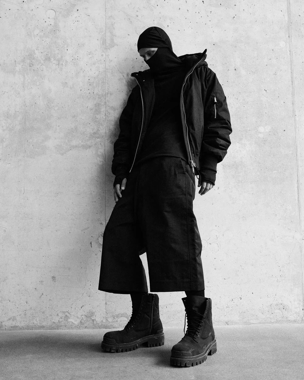 Black Hooded Padded Bomber Jacket