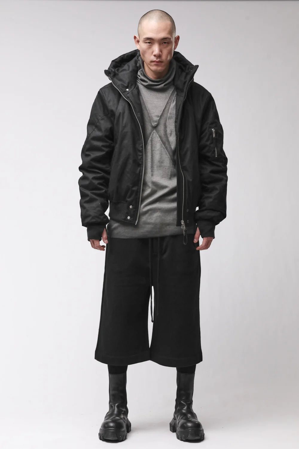 Black Hooded Padded Bomber Jacket