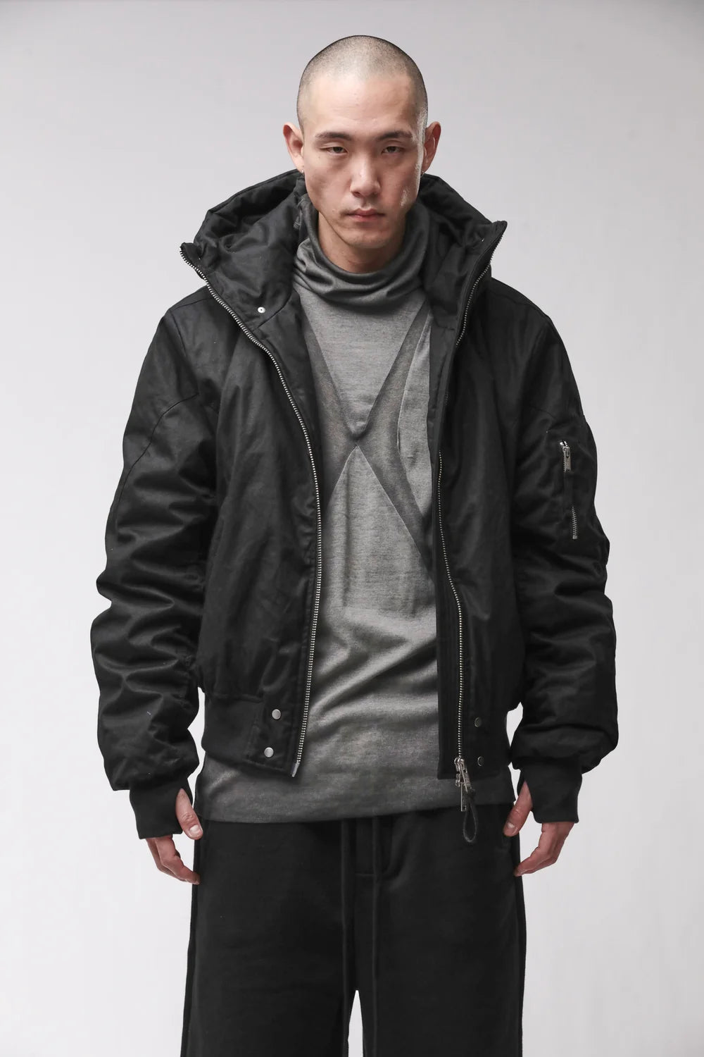Black Hooded Padded Bomber Jacket