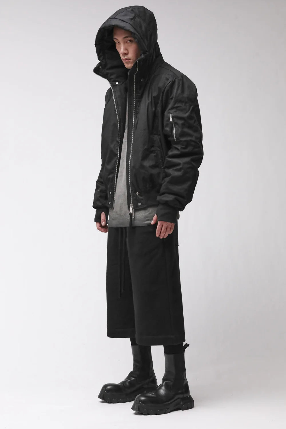 Black Hooded Padded Bomber Jacket