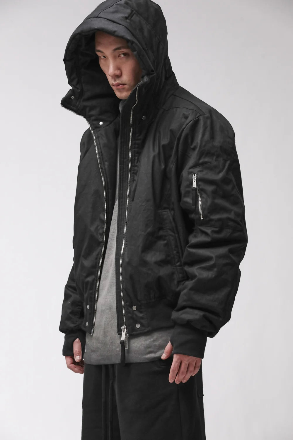 Black Hooded Padded Bomber Jacket