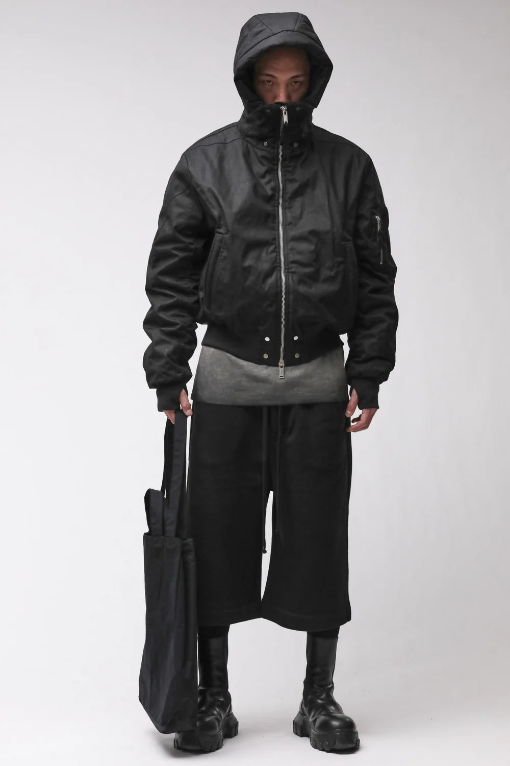Black Hooded Padded Bomber Jacket