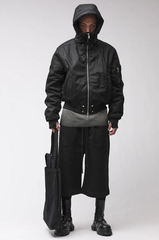 Black Hooded Padded Bomber Jacket