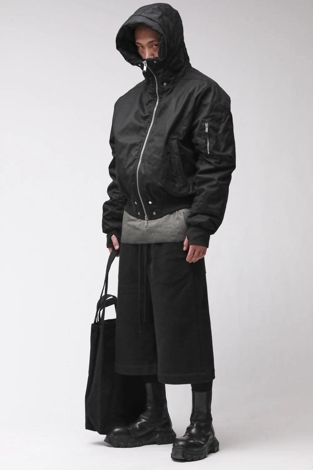 Black Hooded Padded Bomber Jacket