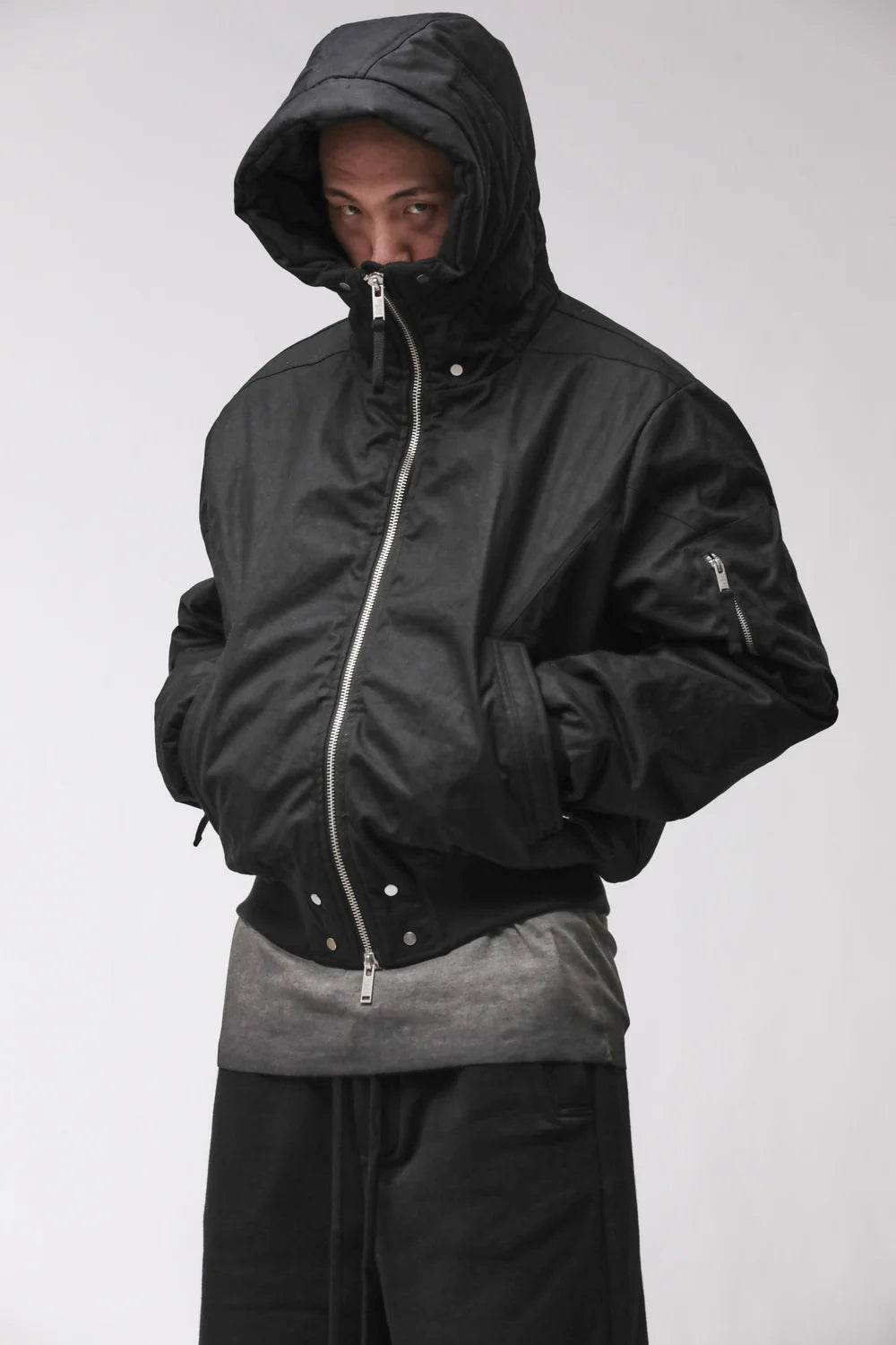 Black Hooded Padded Bomber Jacket