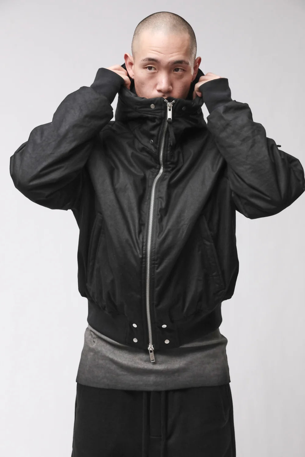 Black Hooded Padded Bomber Jacket
