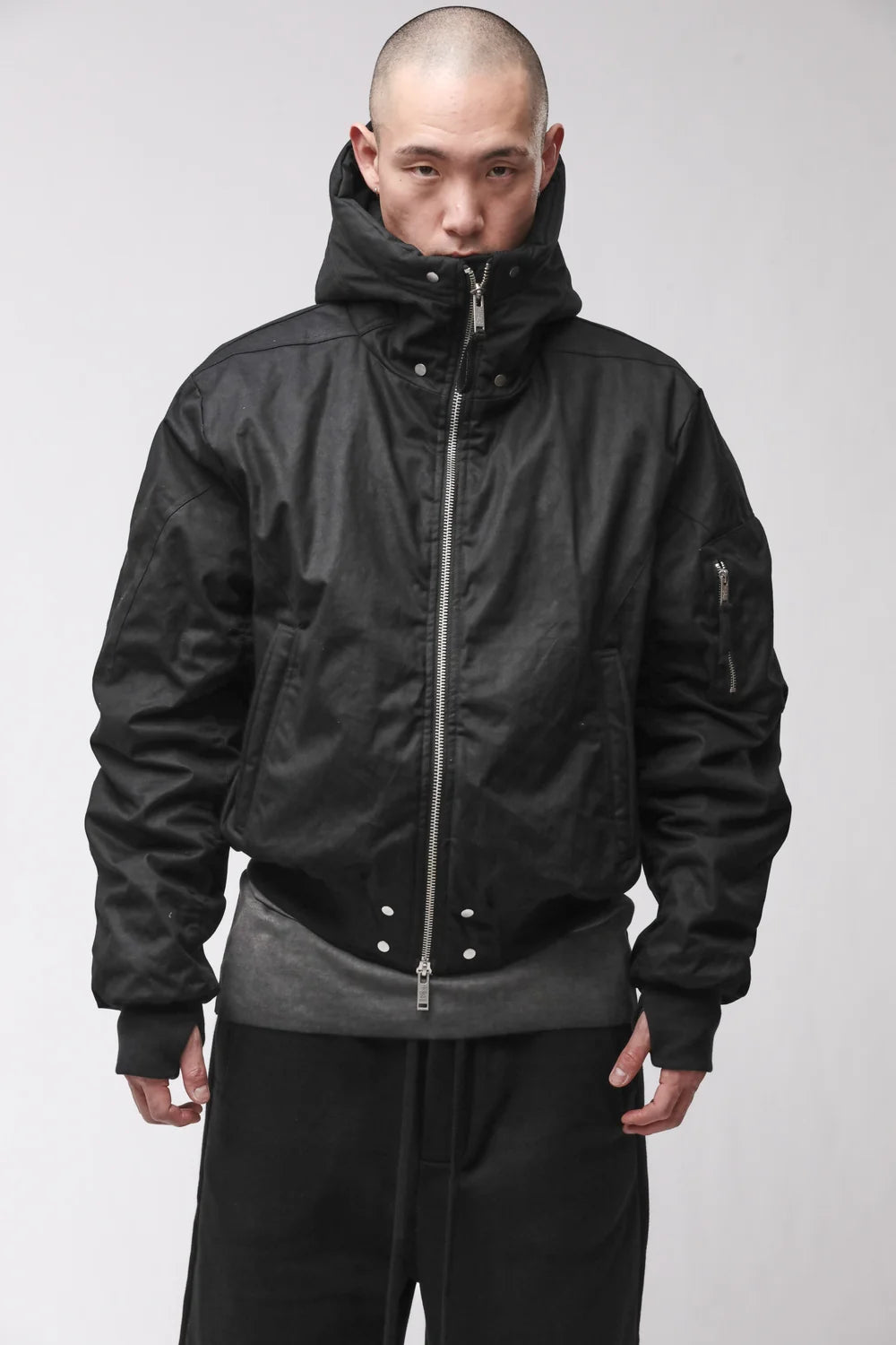 Black Hooded Padded Bomber Jacket