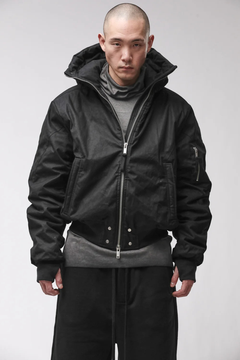 Black Hooded Padded Bomber Jacket