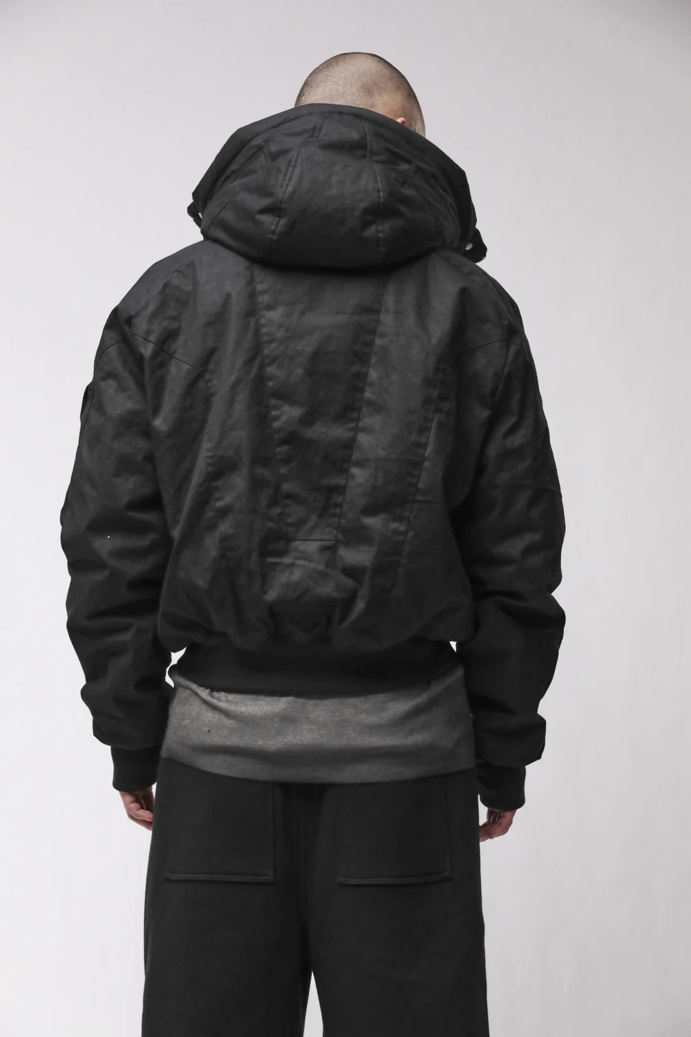 Black Hooded Padded Bomber Jacket