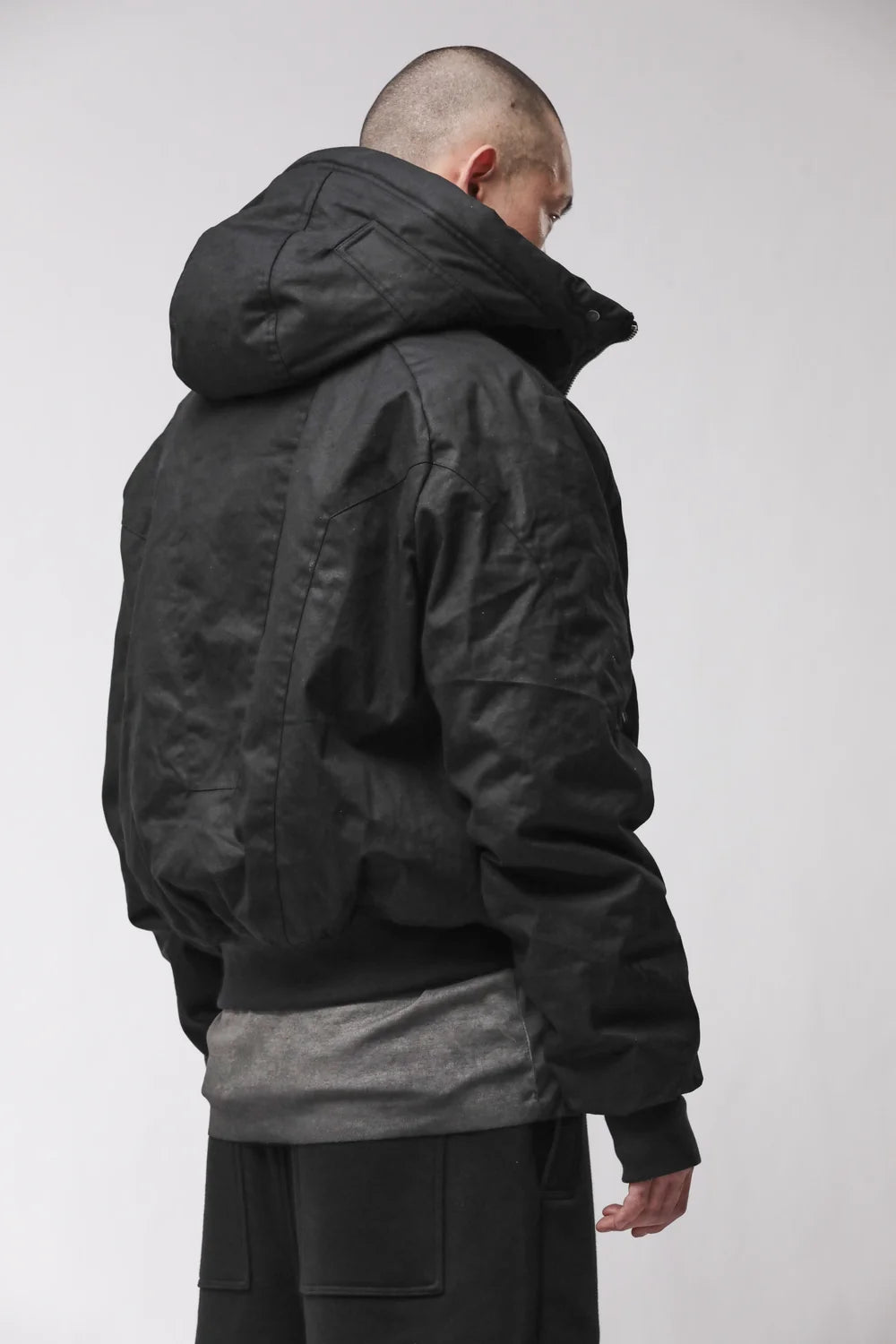Black Hooded Padded Bomber Jacket