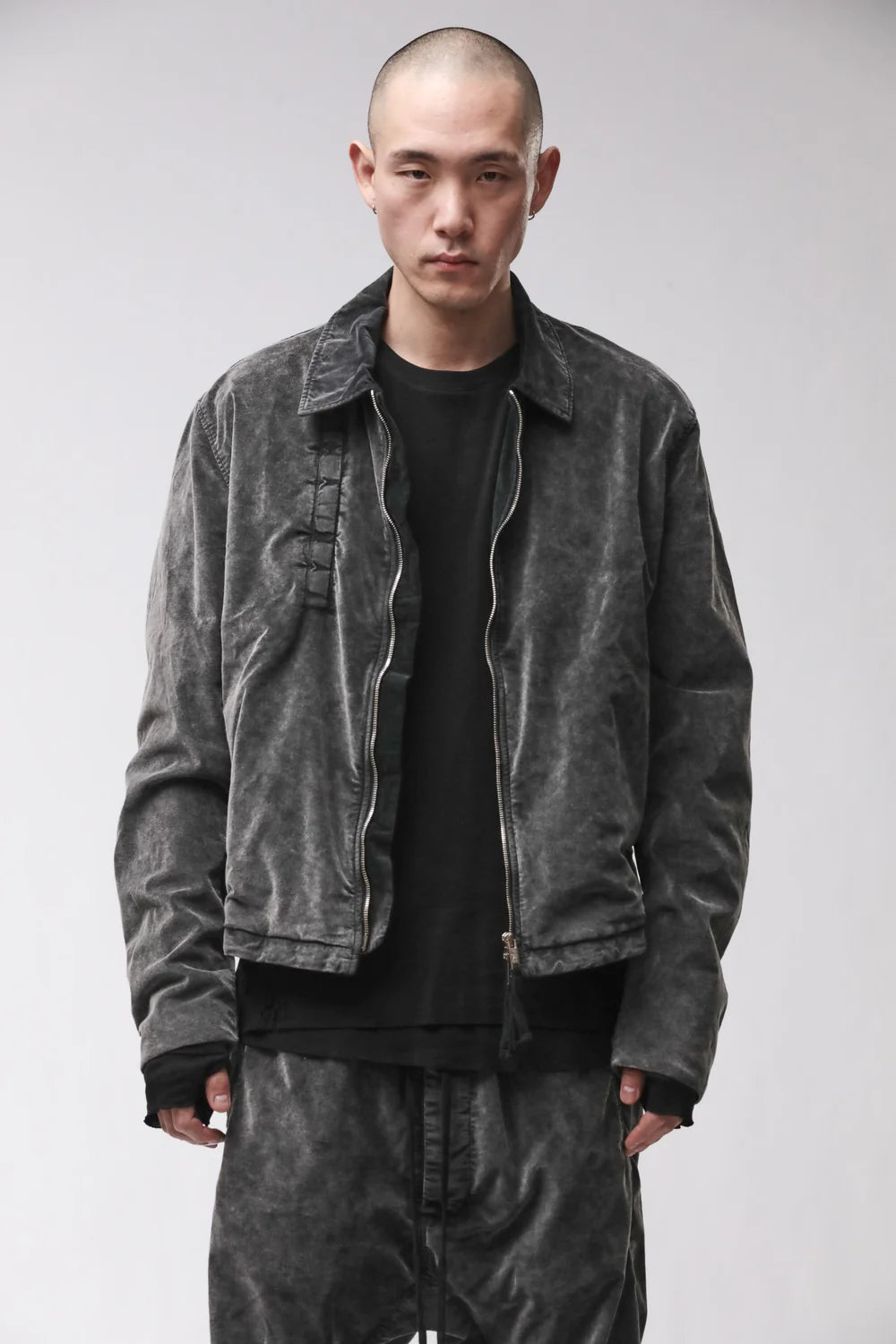 USED GREY VELVET TRUCKER JACKET MJ94