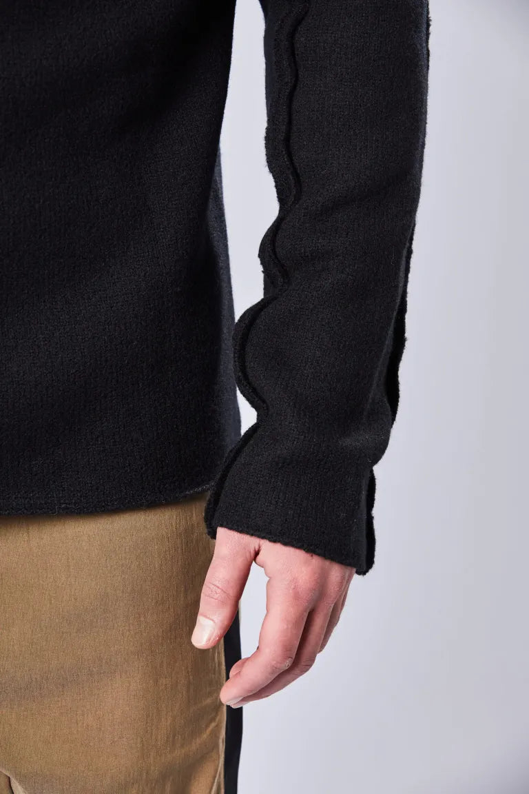 Black High Collar Reverse Seams Wool Sweater MK 108