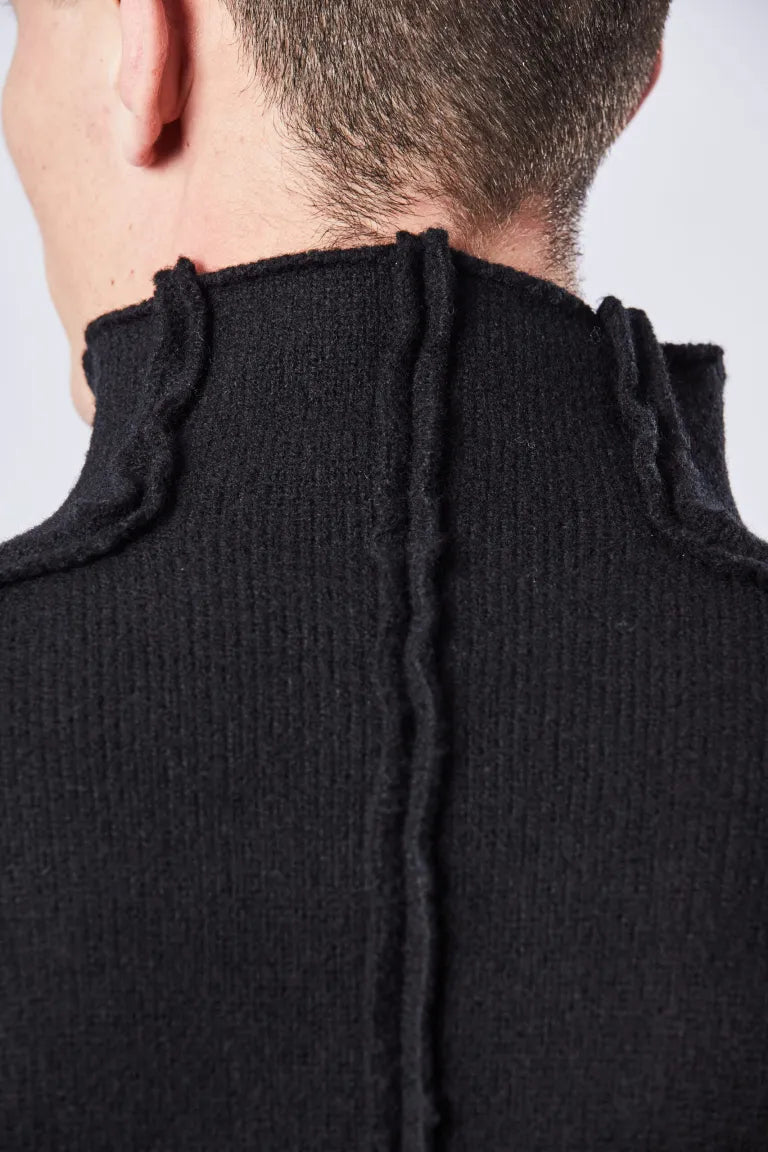 Black High Collar Reverse Seams Wool Sweater MK 108