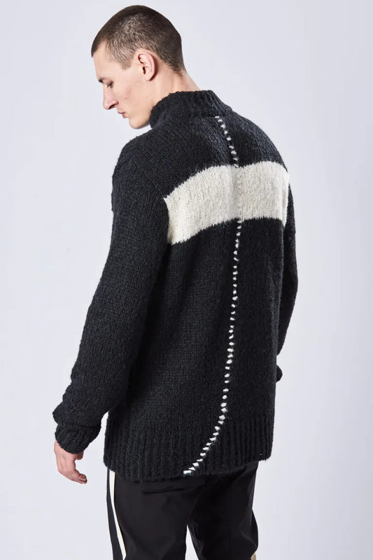 Black High Collar Hand-stitched Alpaca Wool Sweater MK109