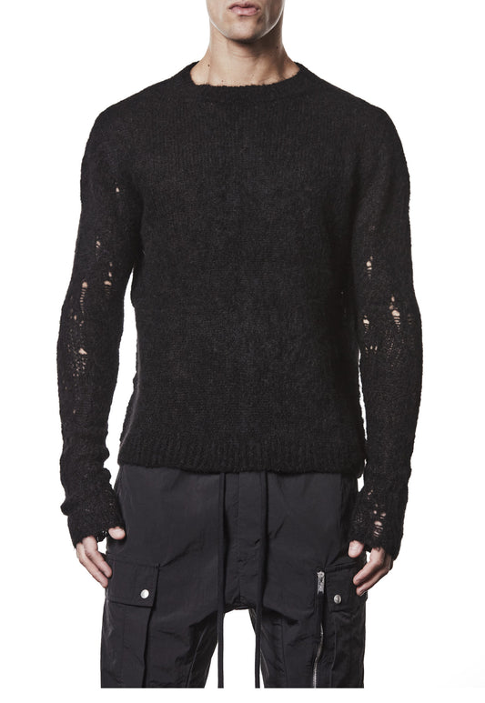 Black Destroyed Sleeves Crew Neck Sweater MK 122