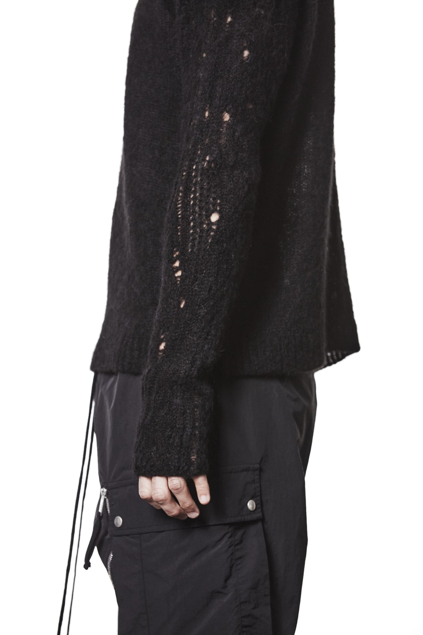 Black Destroyed Sleeves Crew Neck Sweater MK 122