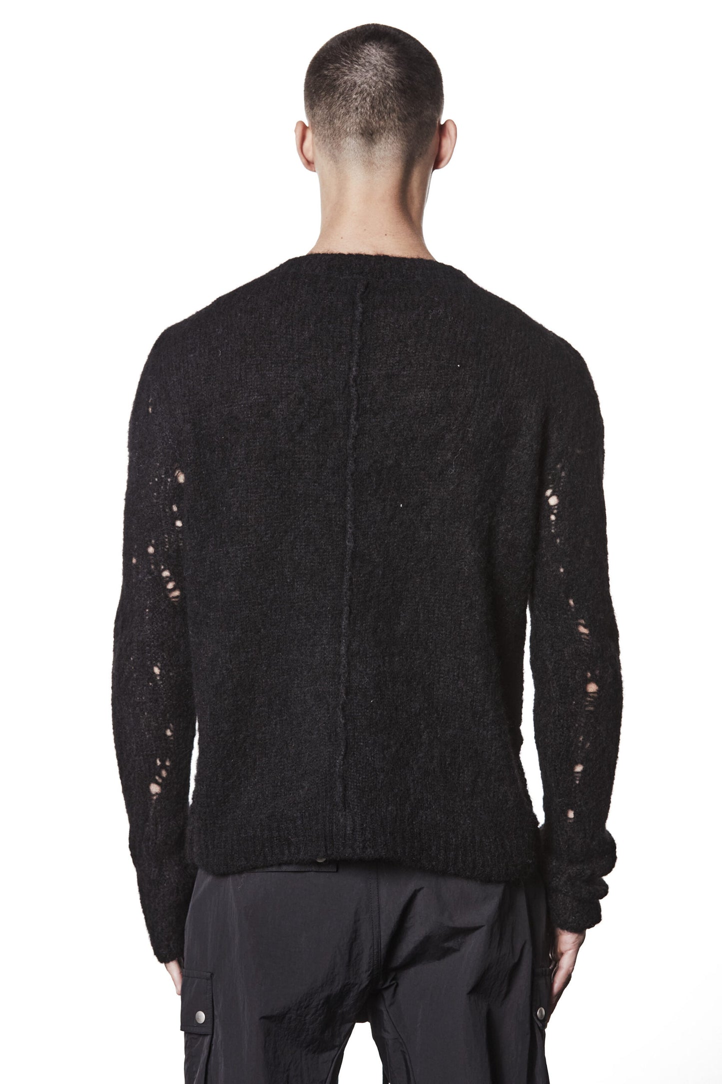 Black Destroyed Sleeves Crew Neck Sweater MK 122