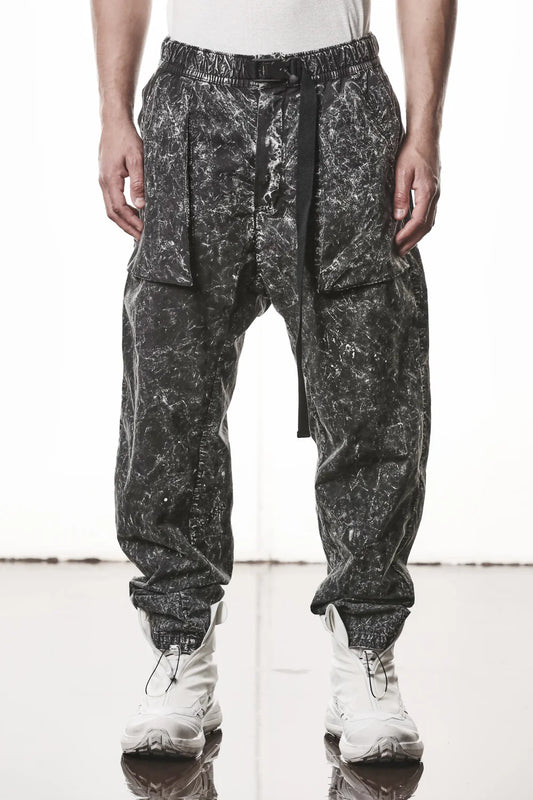 Black Marble Low Crotch Belted Cotton Military Pants MP 32