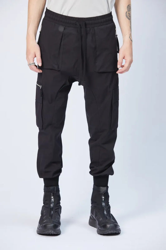Black Drop Crotch Cargo Trousers MST 442